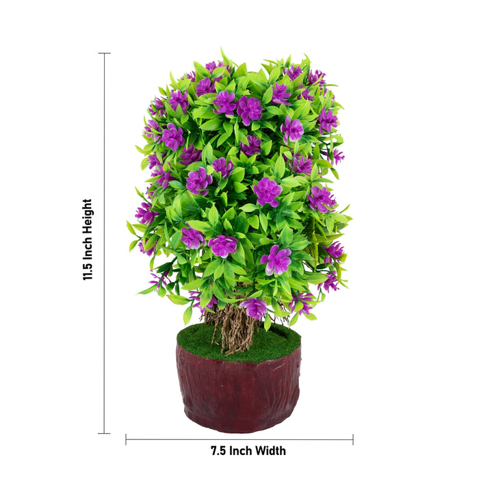 Artificial Bonsai Plant - 11.5 x 7.5 Inches | Purple Flower Plant with Pot/ Fake Tree For Office