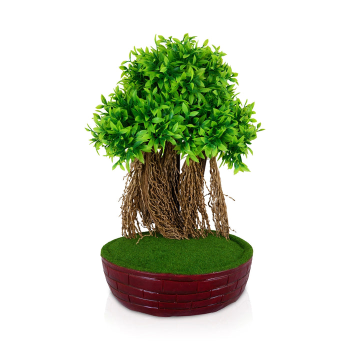 Artificial Bonsai Plant - 13 x 8 Inches | Decorative Indoor Plant/ Lush Green Leaf Tree for Home