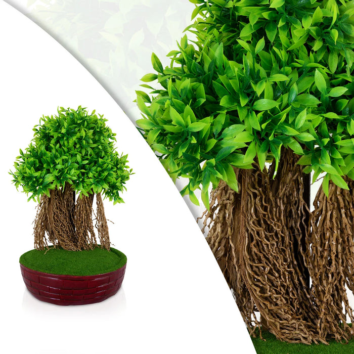 Artificial Bonsai Plant - 13 x 8 Inches | Decorative Indoor Plant/ Lush Green Leaf Tree for Home