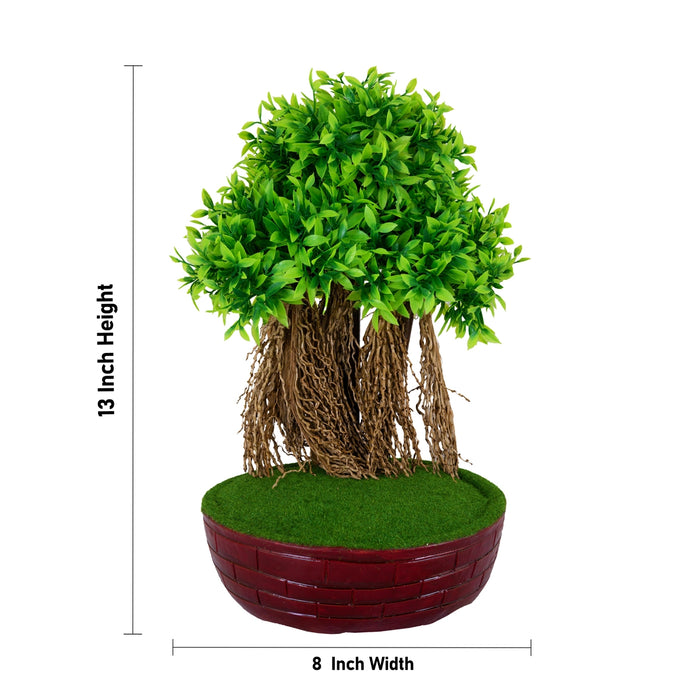 Artificial Bonsai Plant - 13 x 8 Inches | Decorative Indoor Plant/ Lush Green Leaf Tree for Home