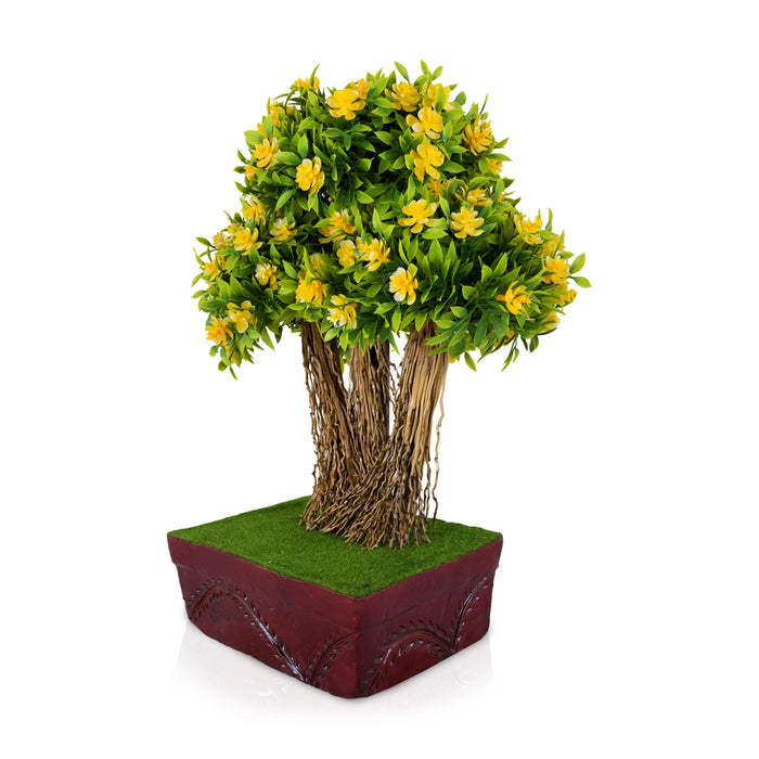 Artificial Bonsai Plant - 14 x 9 Inches | Decorative Faux Tree/ Yellow Flower Plant For Office
