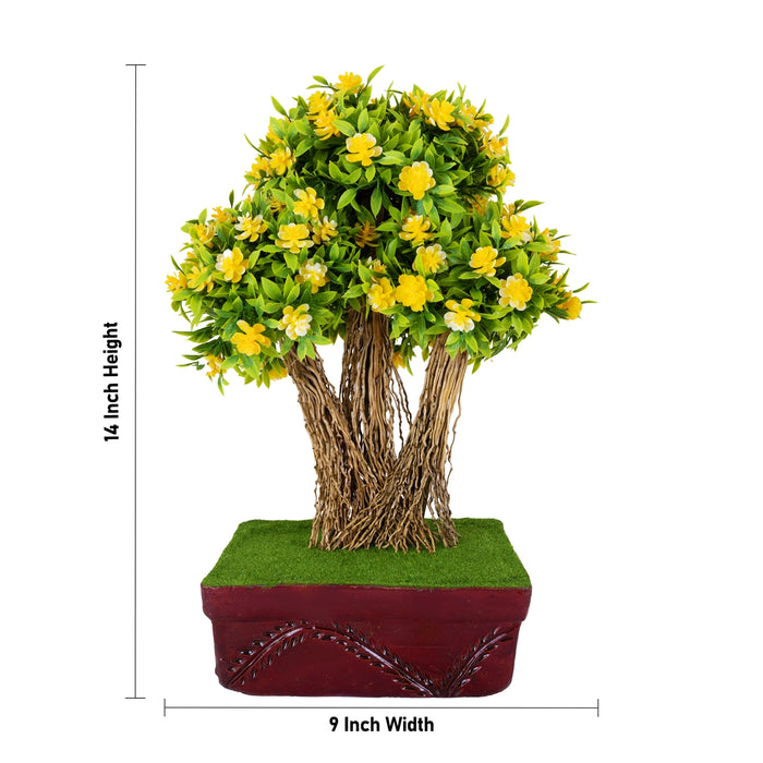 Artificial Bonsai Plant - 14 x 9 Inches | Decorative Faux Tree/ Yellow Flower Plant For Office