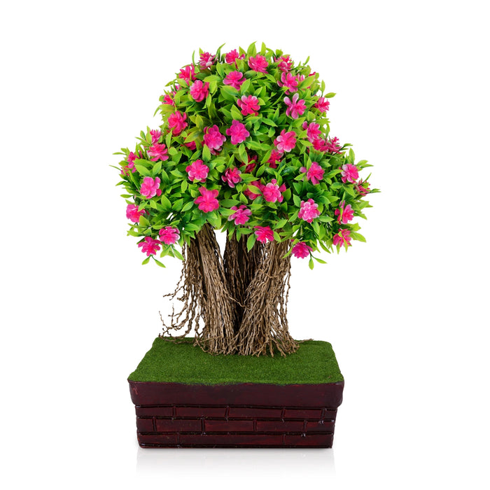 Artificial Bonsai Plant - 14 x 8 Inches | Indoor Plants/ Decorative Pink Flower Tree For Home