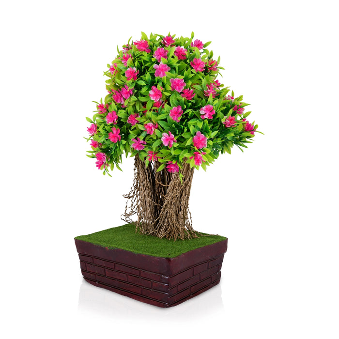 Artificial Bonsai Plant - 14 x 8 Inches | Indoor Plants/ Decorative Pink Flower Tree For Home