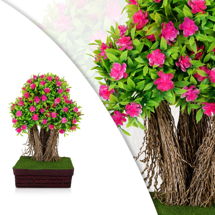 Artificial Bonsai Plant - 14 x 8 Inches | Indoor Plants/ Decorative Pink Flower Tree For Home