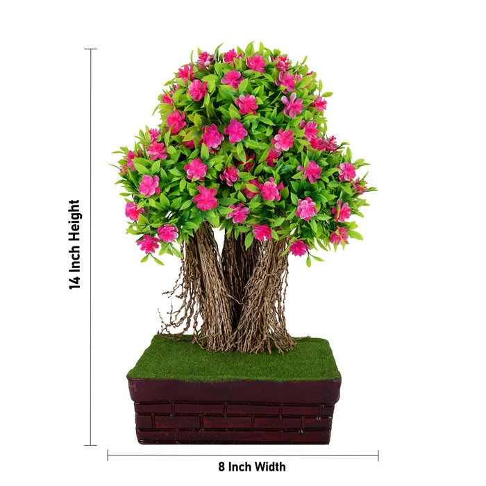 Artificial Bonsai Plant - 14 x 8 Inches | Indoor Plants/ Decorative Pink Flower Tree For Home
