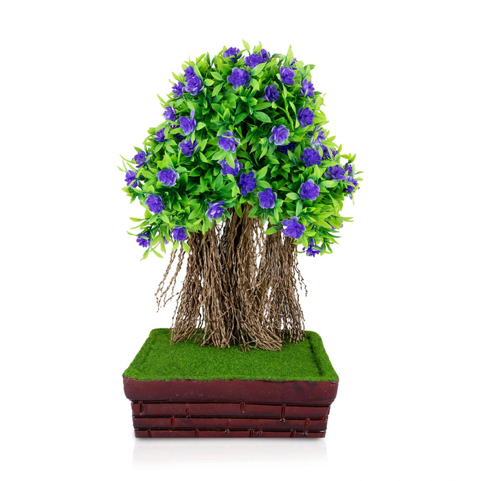 Artificial Bonsai Plant -13.5 x 8.5 Inches | Indoor Plant/ Purple Flower with Green Leaf Tree for Office Decor