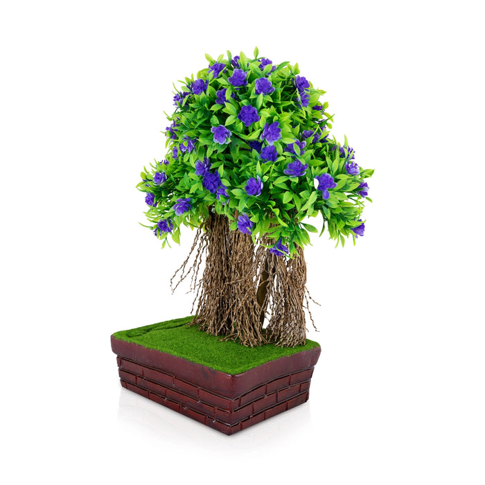Artificial Bonsai Plant -13.5 x 8.5 Inches | Indoor Plant/ Purple Flower with Green Leaf Tree for Office Decor