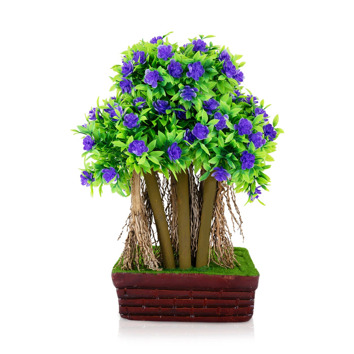 Artificial Bonsai Plant -13.5 x 8.5 Inches | Indoor Plant/ Purple Flower with Green Leaf Tree for Office Decor
