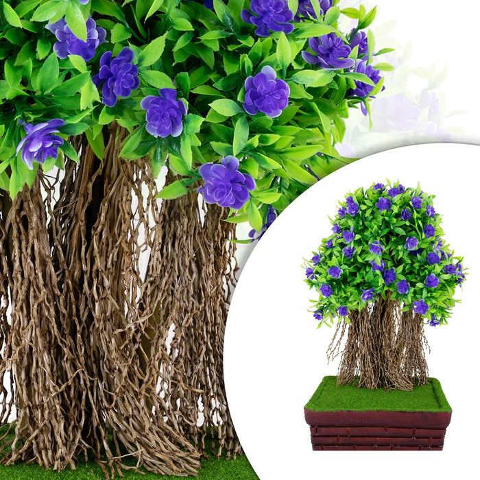 Artificial Bonsai Plant -13.5 x 8.5 Inches | Indoor Plant/ Purple Flower with Green Leaf Tree for Office Decor