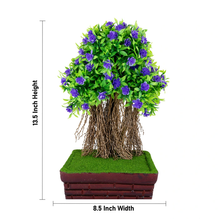 Artificial Bonsai Plant -13.5 x 8.5 Inches | Indoor Plant/ Purple Flower with Green Leaf Tree for Office Decor