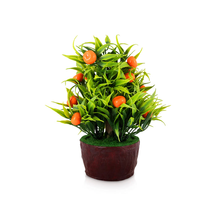 Artificial Bonsai Plant - 9.5 x 6.5 Inches | Decorative Faux Tree / Indoor Orange Plant for Tabletop Decor