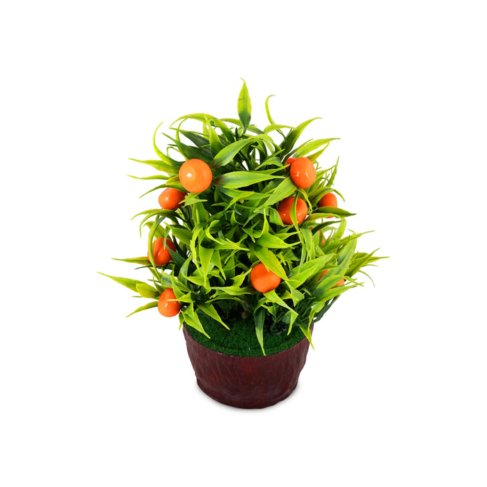 Artificial Bonsai Plant - 9.5 x 6.5 Inches | Decorative Faux Tree / Indoor Orange Plant for Tabletop Decor