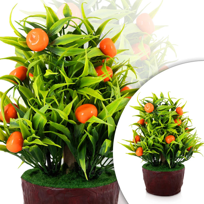 Artificial Bonsai Plant - 9.5 x 6.5 Inches | Decorative Faux Tree / Indoor Orange Plant for Tabletop Decor