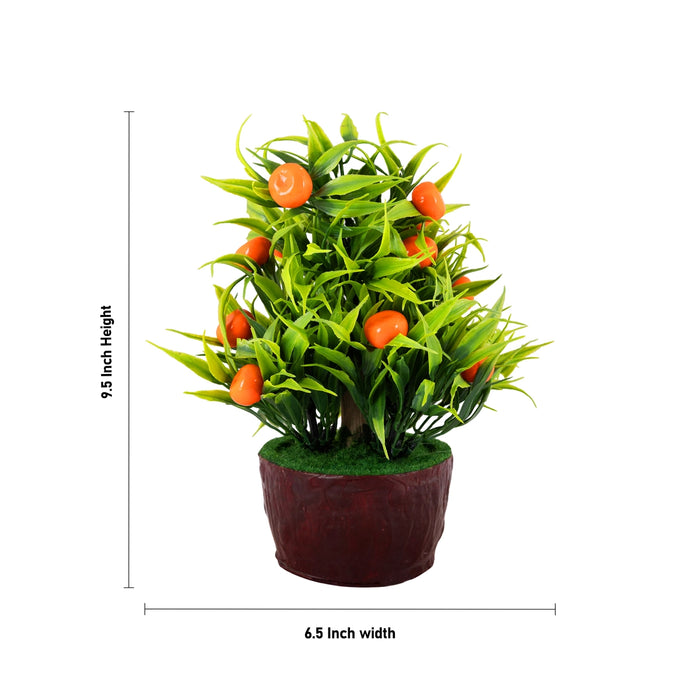 Artificial Bonsai Plant - 9.5 x 6.5 Inches | Decorative Faux Tree / Indoor Orange Plant for Tabletop Decor