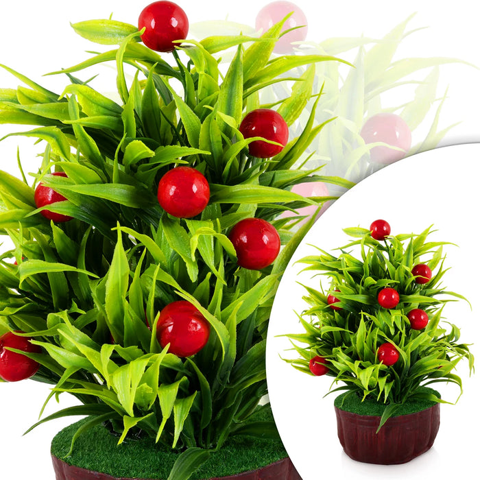 Artificial Bonsai Plant - 9 x 6 Inches | Decorative Red Cherry Tree/ Indoor Plant for Home Decor