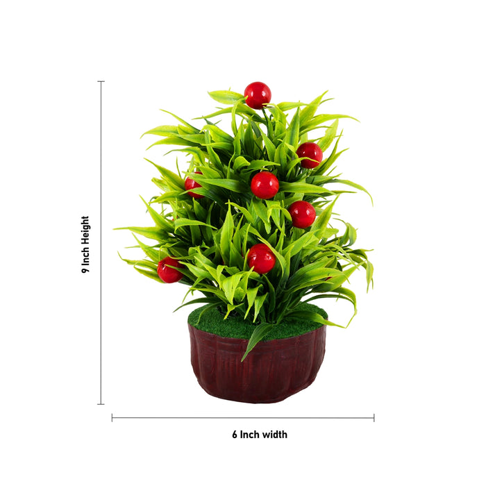 Artificial Bonsai Plant - 9 x 6 Inches | Decorative Red Cherry Tree/ Indoor Plant for Home Decor
