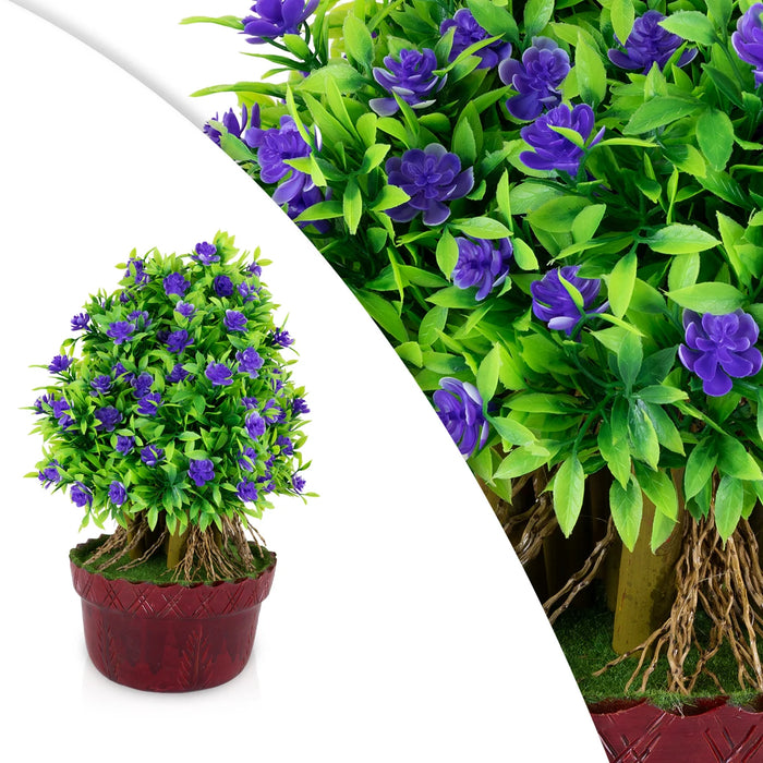 Artificial Bonsai Plant - 14 x 8.5 Inches | Purple Flower Tree/ Decorative Faux Plant for Home