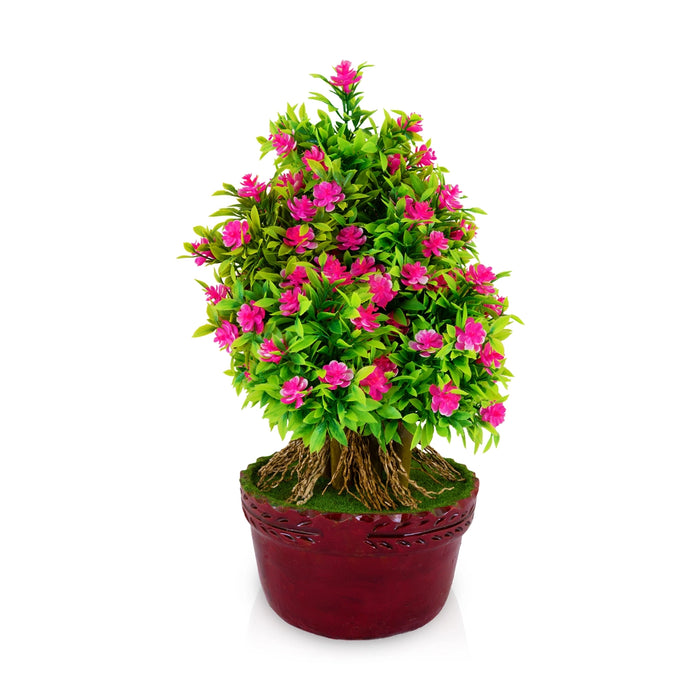 Artificial Bonsai Plant - 15 x 8 Inches | Fake Plant/ Pink Flower With green Leaf Tree For Table Top