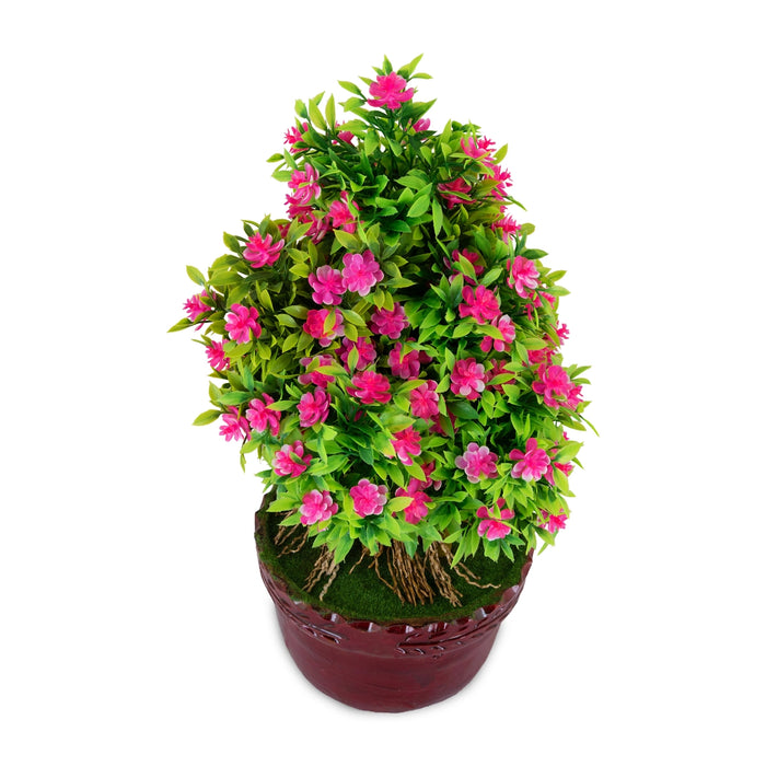 Artificial Bonsai Plant - 15 x 8 Inches | Fake Plant/ Pink Flower With green Leaf Tree For Table Top