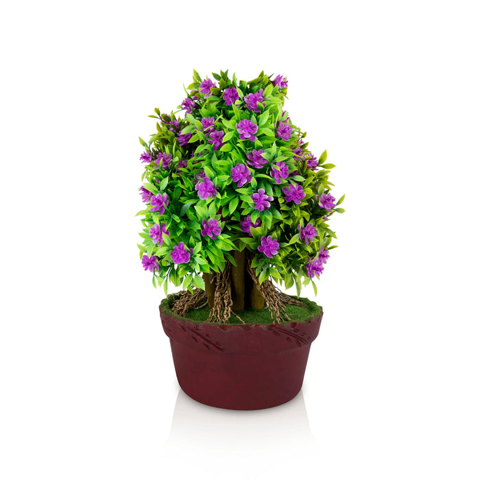 Artificial Bonsai Plant - 11 x 7 Inches | Purple Flower With Leaf Tree/ Indoor Plant For Office