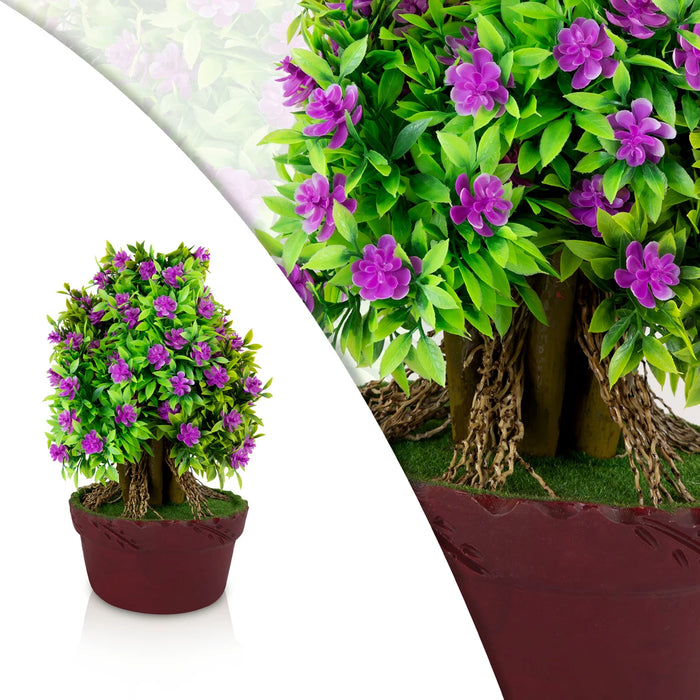 Artificial Bonsai Plant - 11 x 7 Inches | Purple Flower With Leaf Tree/ Indoor Plant For Office