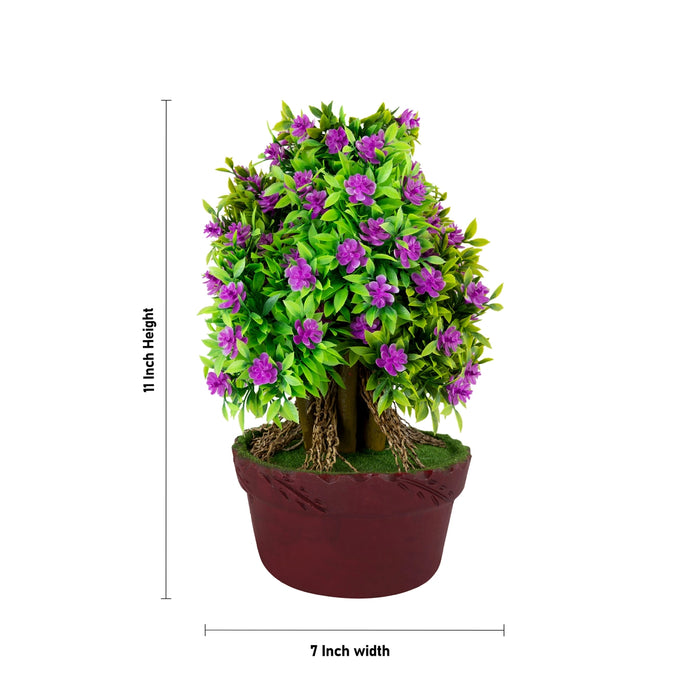 Artificial Bonsai Plant - 11 x 7 Inches | Purple Flower With Leaf Tree/ Indoor Plant For Office