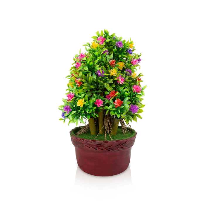 Artificial Bonsai Plant - 14 x 8 Inches | Indoor Plant/ Multi Colour Flower with Pot for Table Decor