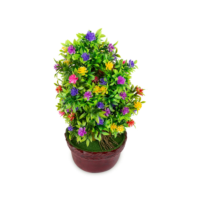Artificial Bonsai Plant - 14 x 8 Inches | Indoor Plant/ Multi Colour Flower with Pot for Table Decor
