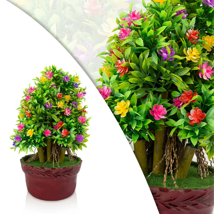 Artificial Bonsai Plant - 14 x 8 Inches | Indoor Plant/ Multi Colour Flower with Pot for Table Decor