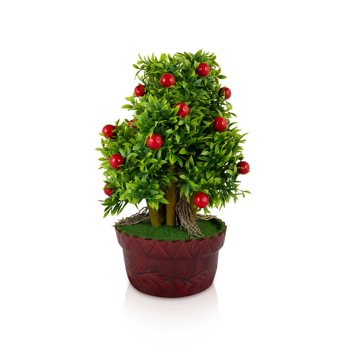 Artificial Bonsai Plant - 14 x 8 Inches | Decorative Faux Tree / Indoor Red Cherry Plant for Tabletop Decor