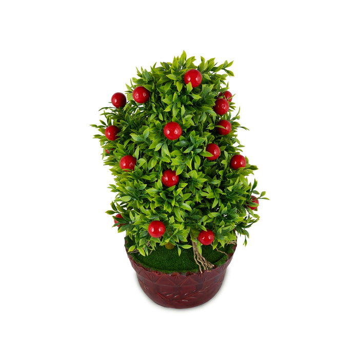 Artificial Bonsai Plant - 14 x 8 Inches | Decorative Faux Tree / Indoor Red Cherry Plant for Tabletop Decor