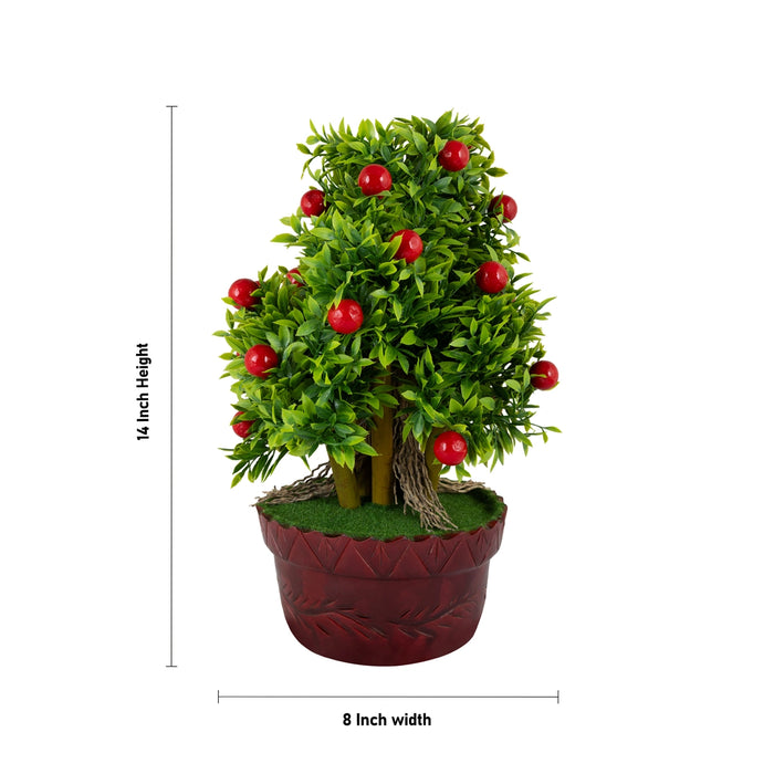 Artificial Bonsai Plant - 14 x 8 Inches | Decorative Faux Tree / Indoor Red Cherry Plant for Tabletop Decor