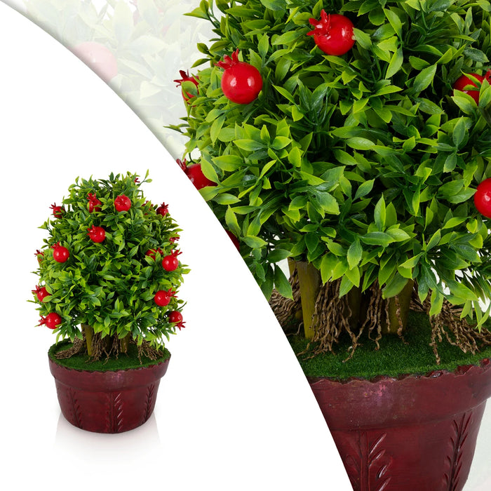 Artificial Bonsai Plant - 14 x 8 Inches | Decorative Pomegranate Tree / Indoor Plant for Home Decor