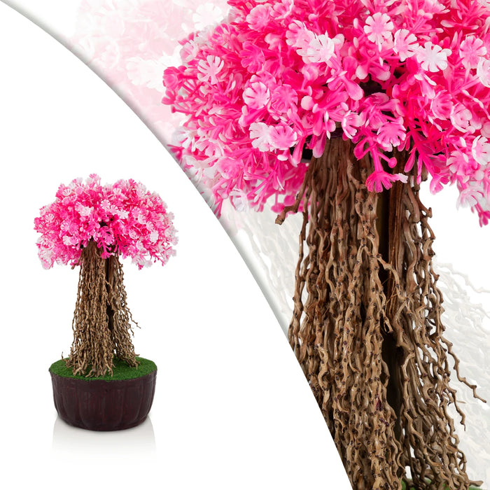 Artificial Bonsai Plant - 9.5 x 5.5 Inches | Pink Flower Tree/ Decorative Plant for Tabletop Decor