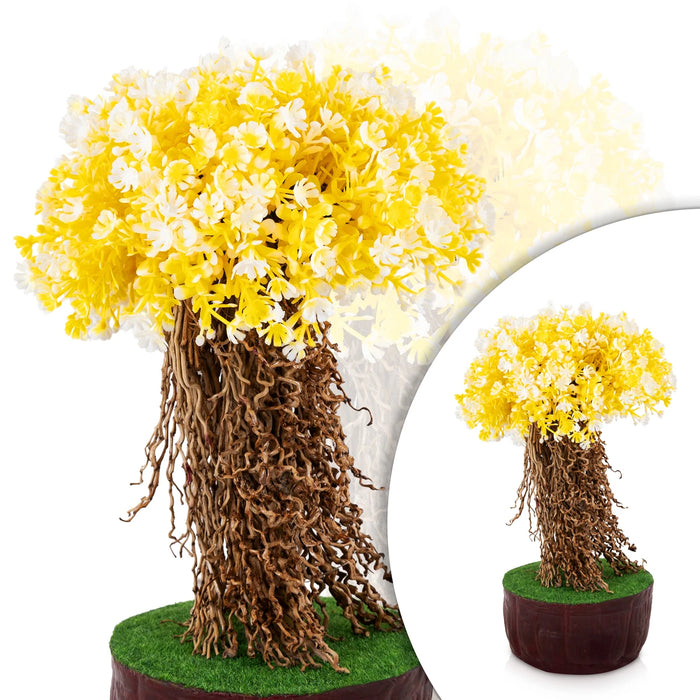 Artificial Bonsai Plant - 9.5 x 5.5 Inches | Indoor Plant/ Yellow Flower Decorative Tree for Home