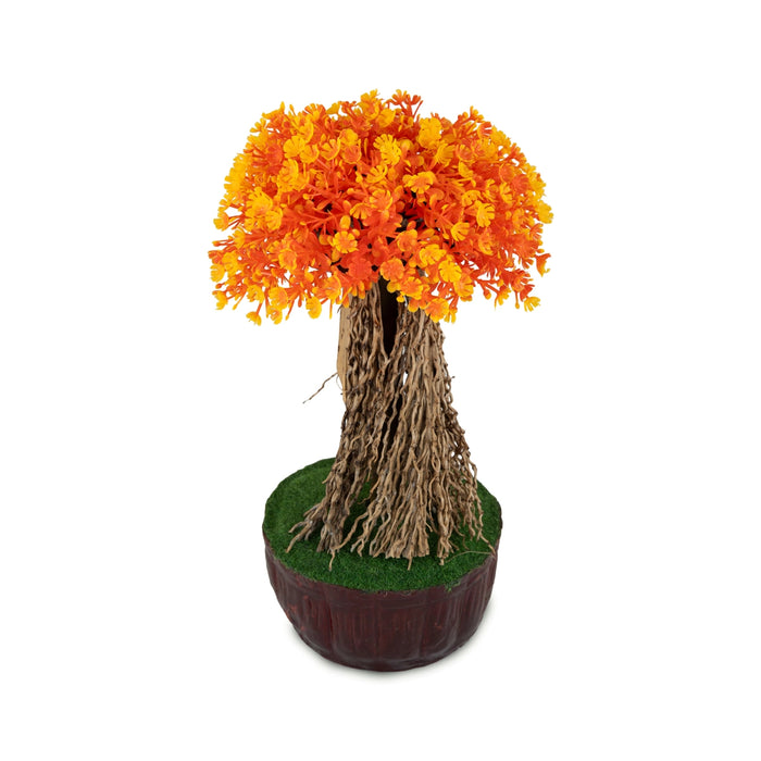 Artificial Bonsai Plant - 9 x 5.5 Inches | Decorative Indoor Plant/ Orange Flower Tree For Table Top