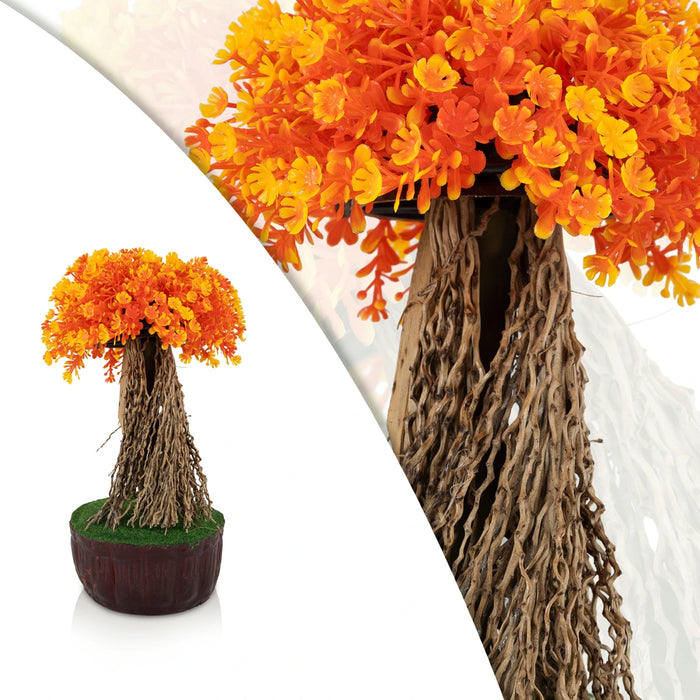 Artificial Bonsai Plant - 9 x 5.5 Inches | Decorative Indoor Plant/ Orange Flower Tree For Table Top
