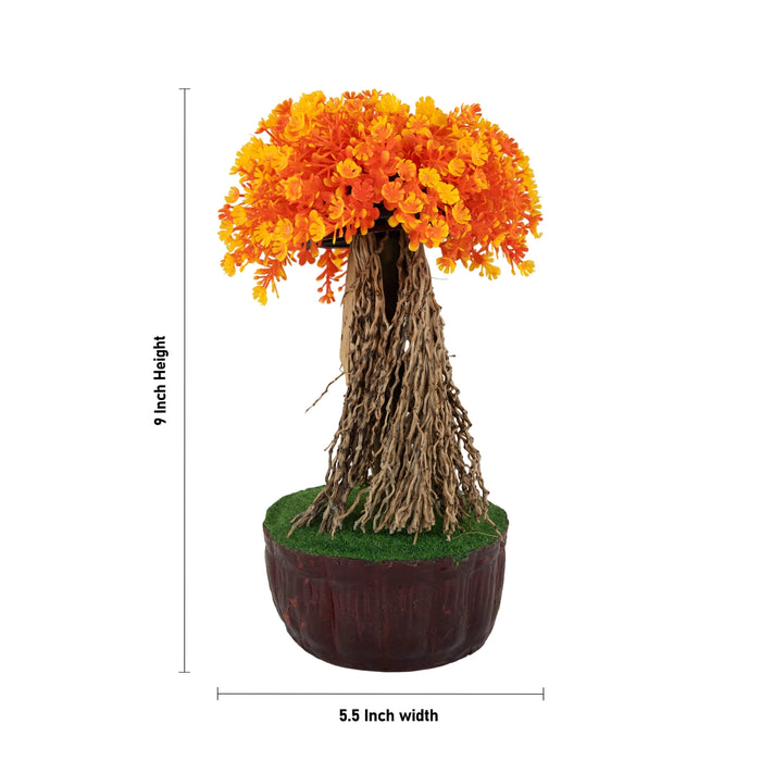 Artificial Bonsai Plant - 9 x 5.5 Inches | Decorative Indoor Plant/ Orange Flower Tree For Table Top