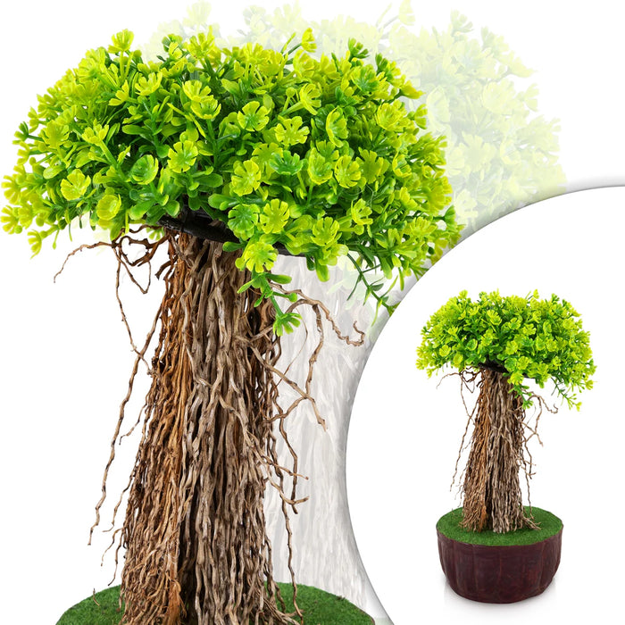 Artificial Bonsai Plant - 9 x 5 Inches | Green Topiary Plant with Root Design/ Faux Tree for Home Decor