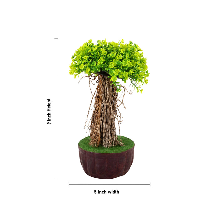 Artificial Bonsai Plant - 9 x 5 Inches | Green Topiary Plant with Root Design/ Faux Tree for Home Decor