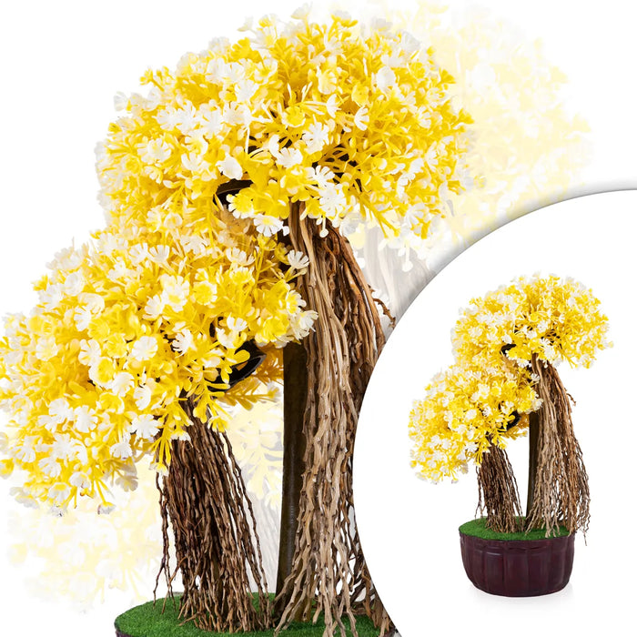 Artificial Bonsai Plant - 9.5 x 6 Inches | Indoor Plant/ Pink Flower Faux Tree For Table Decor