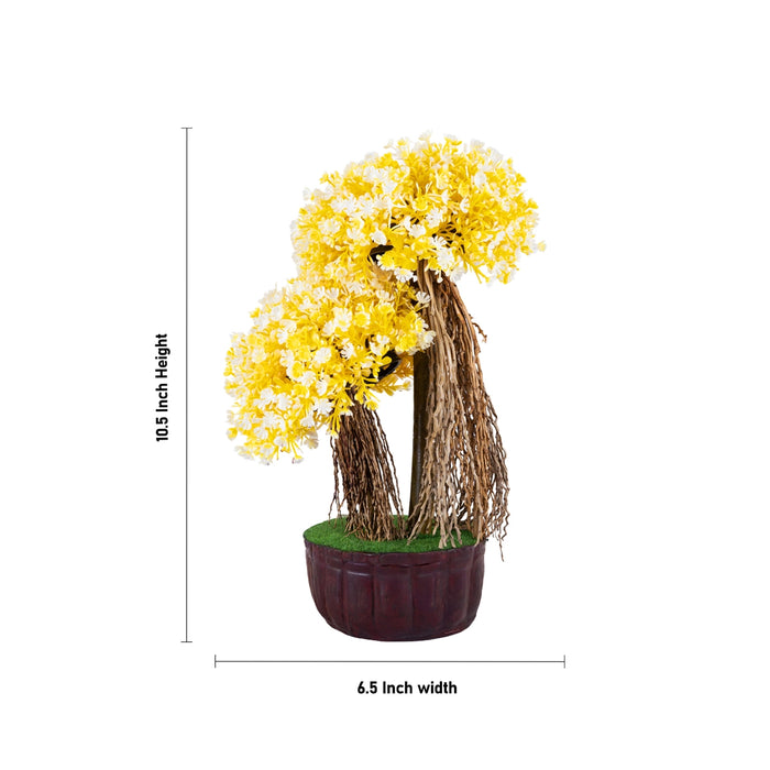Artificial Bonsai Plant - 9.5 x 6 Inches | Indoor Plant/ Pink Flower Faux Tree For Table Decor