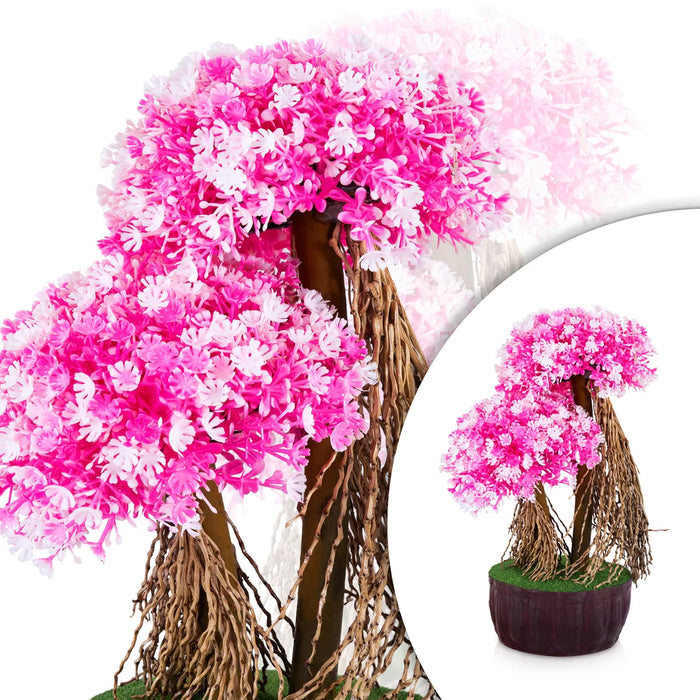 Artificial Bonsai Plant - 10.5 x 6 Inches | Indoor Plant/ Decorative Pink Flower Tree for Tabletop Decor