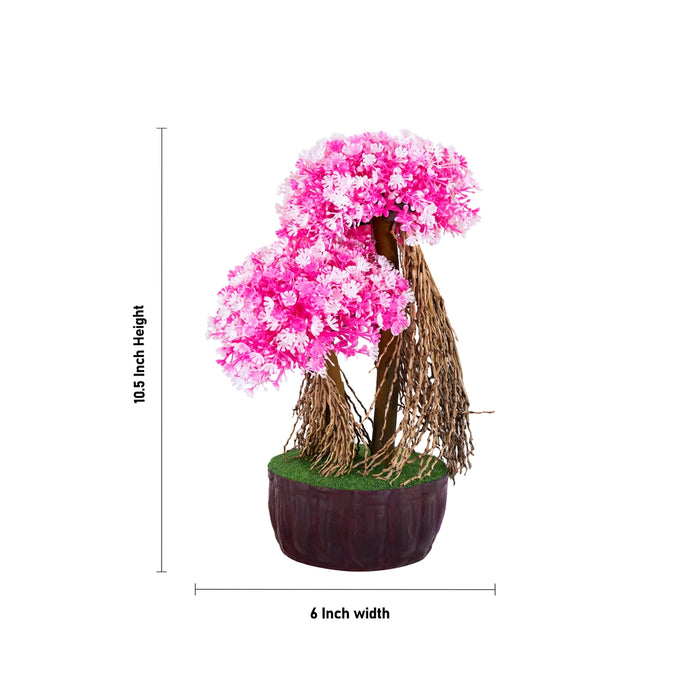Artificial Bonsai Plant - 10.5 x 6 Inches | Indoor Plant/ Decorative Pink Flower Tree for Tabletop Decor
