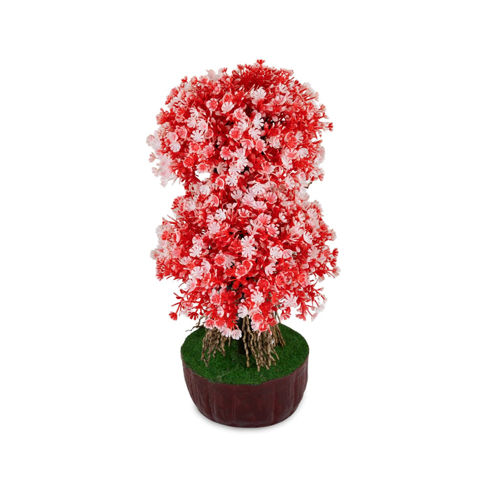 Artificial Bonsai Plant - 10.5 x 6.5 Inches | Red Flower Tree with Pot/ Decorative Faux Plant For Office