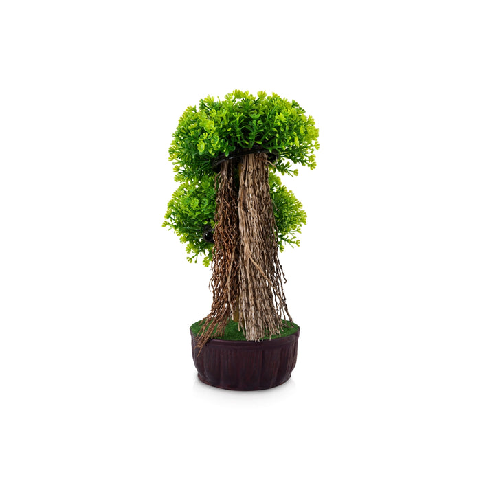 Artificial Bonsai Plant - 10.5 x 6.5 Inches | Decorative Faux Plant/ Green Double Canopy Tree For Table Decor
