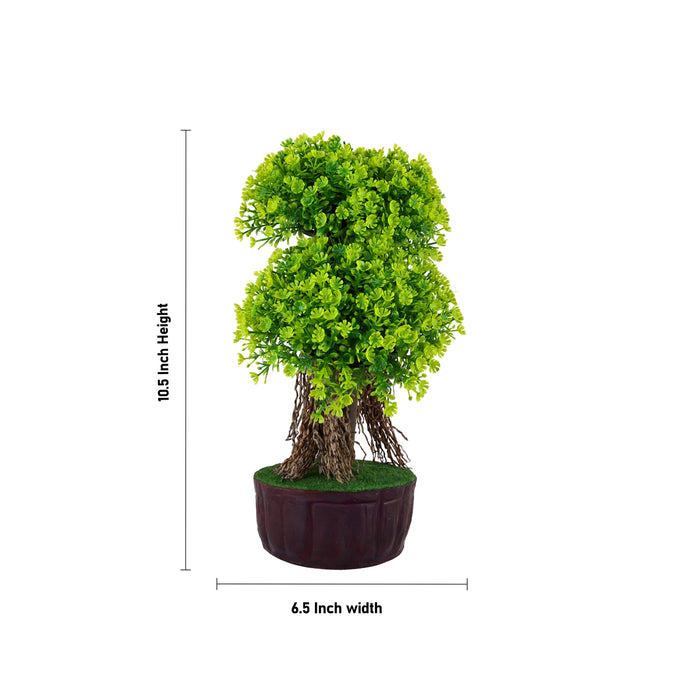 Artificial Bonsai Plant - 10.5 x 6.5 Inches | Decorative Faux Plant/ Green Double Canopy Tree For Table Decor