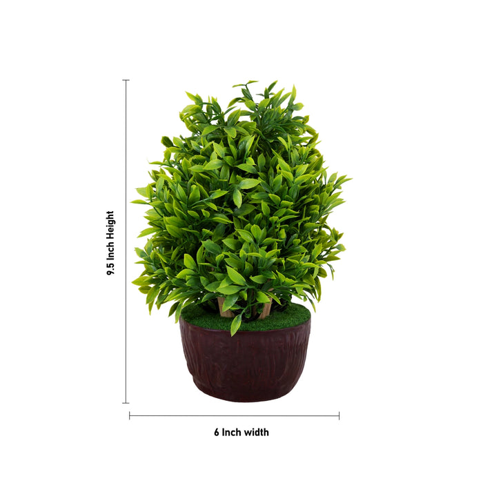 Artificial Bonsai Plant - 9.5 x 6 Inches | Green Leaf Tree with Pot/ Decorative Fake Plant for Home