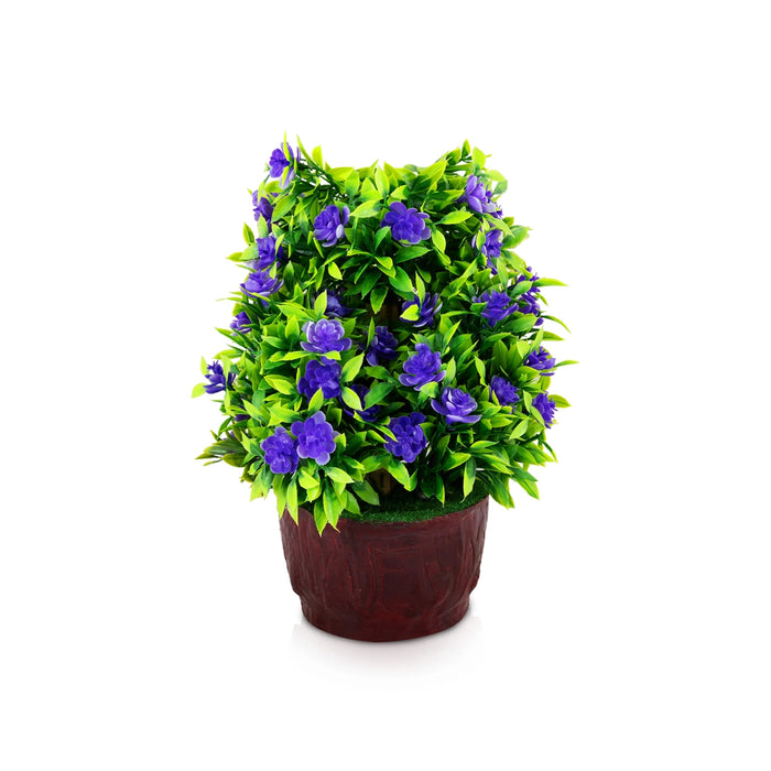 Artificial Bonsai Plant - 9.5 x 6 Inches | Faux Tree/ Purple Flower and Green Leaf Plant for Office Decor